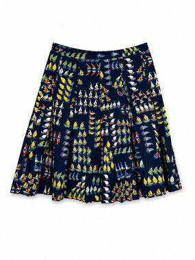 Rare J.Crew Sailboat Print Skirt Size 8 | Navy Pleated A-Line | Nautical Coastal